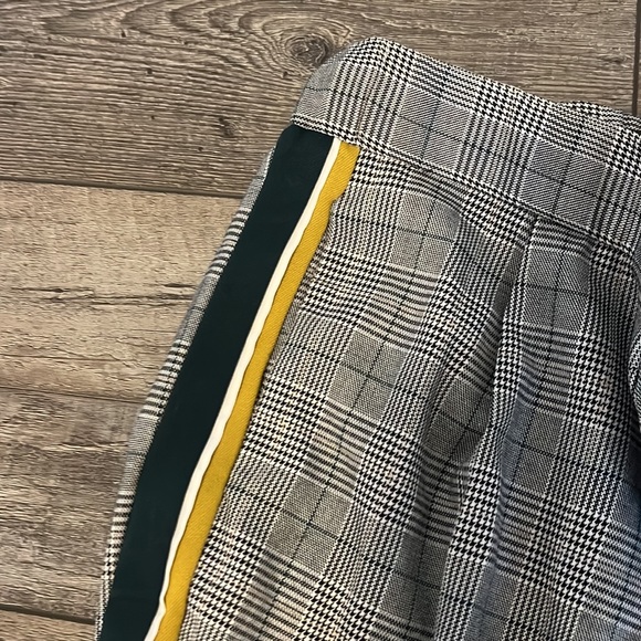 Zara Black & White Check Trouser Pants with Green and Yellow Stripe - Picture 7 of 9